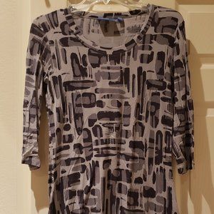 Vera Wang Simply Vera Abstract Gray & Black Blouse Top Shirt-Size M